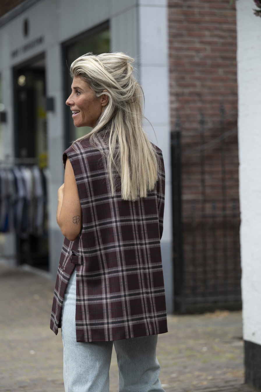 Oversized Gilet Bordeaux-Grijs
